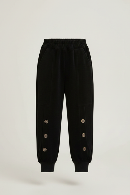 Pantalon Velours Noir Côtelé Ample Boutons Enfant - Cordé - vue 3