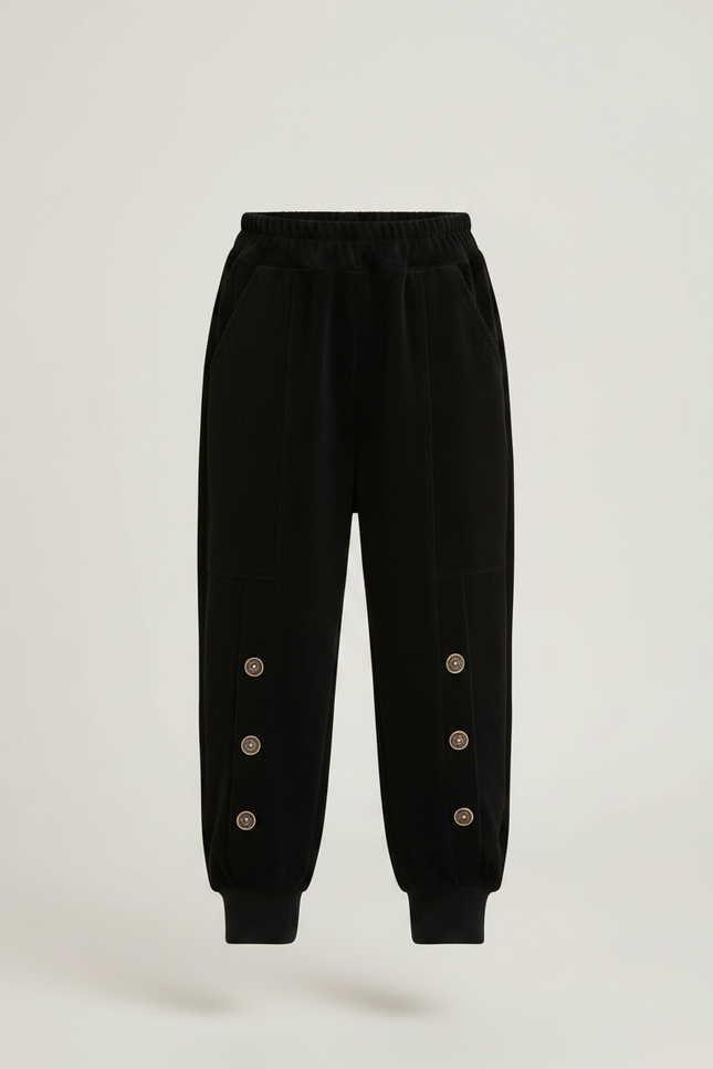 Pantalon Velours Noir Côtelé Ample Boutons Enfant - Cordé - vue 3