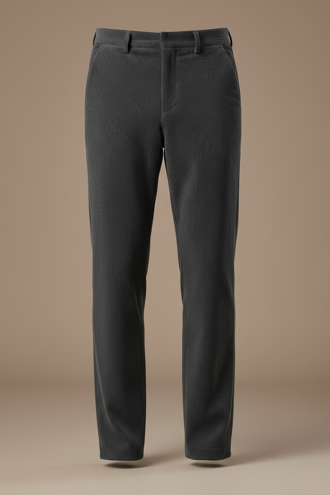 Pantalon Velours Gris Côtelé Droit Classique Homme - Cordé - vue 3