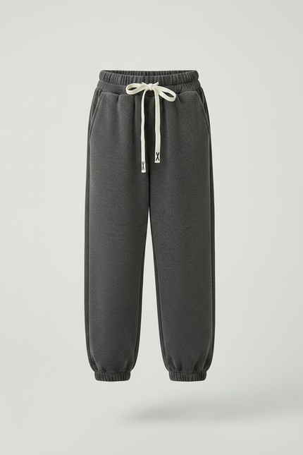 Pantalon Velours Gris Enfant Ample Cordon Décontracté - Molleton - vue 3