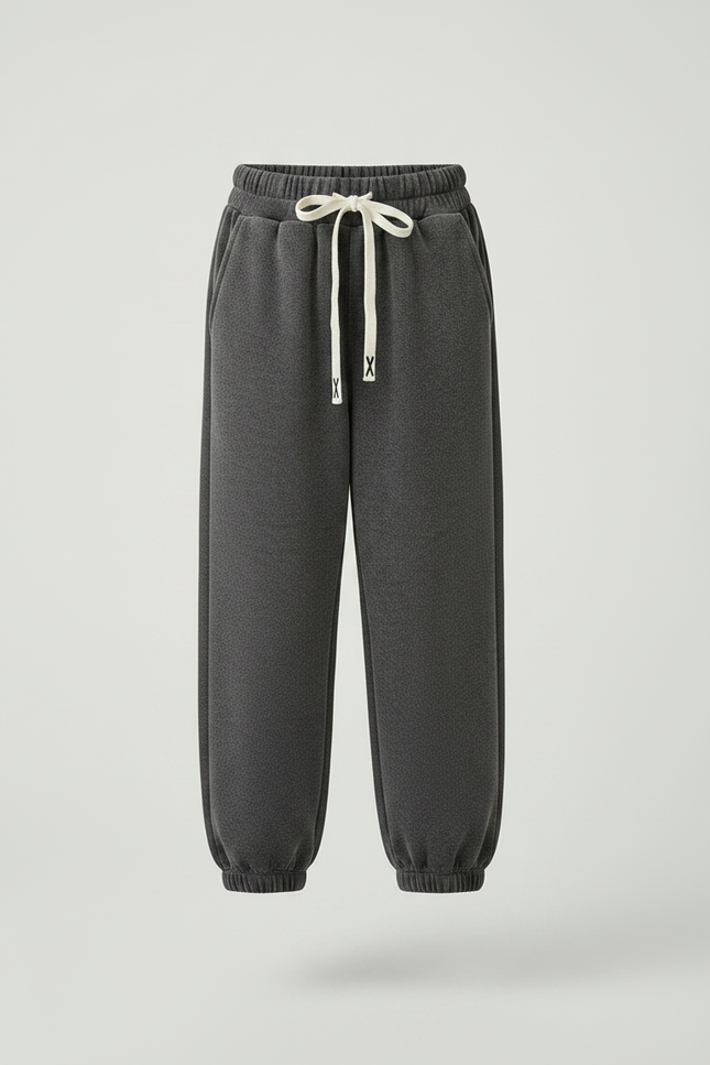 Pantalon Velours Gris Enfant Ample Cordon Décontracté - Molleton - vue 3