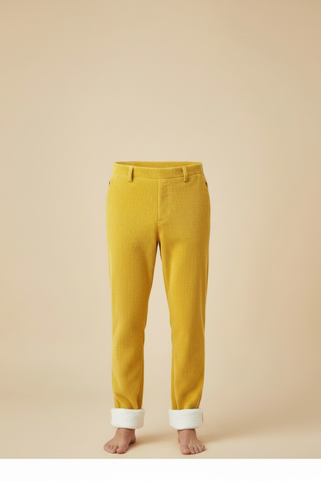 Pantalon Velours Côtelé Jaune Doublé Chaud Homme - vue 3