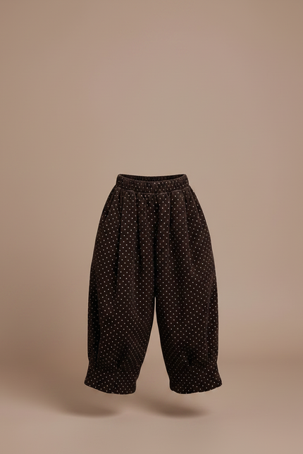 Pantalon Velours Marron Ample Points Blancs Fille - vue 3