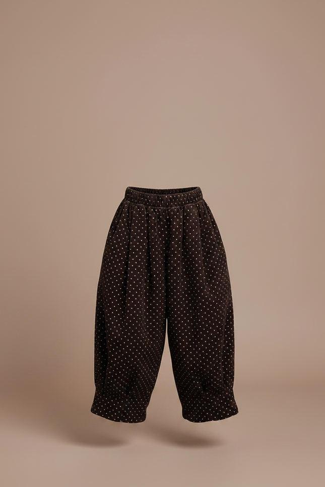 Pantalon Velours Marron Ample Points Blancs Fille - vue 3