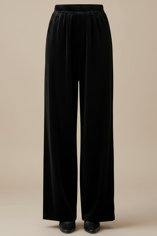 Pantalon Velours Noir Large Fluide Confortable Femme - vue 3
