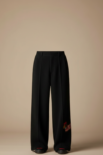 Pantalon Velours Noir Ample Imprimé Décontracté Homme - vue 3