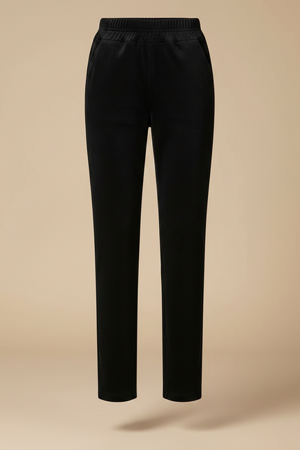 Pantalon Velours Côtelé Noir Droit Taille Élastique Femme - Cordé - vue 3