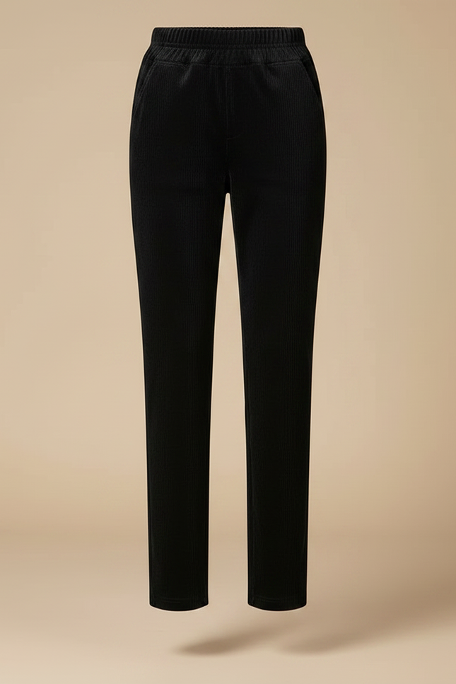Pantalon Velours Côtelé Noir Droit Taille Élastique Femme - Cordé - vue 3
