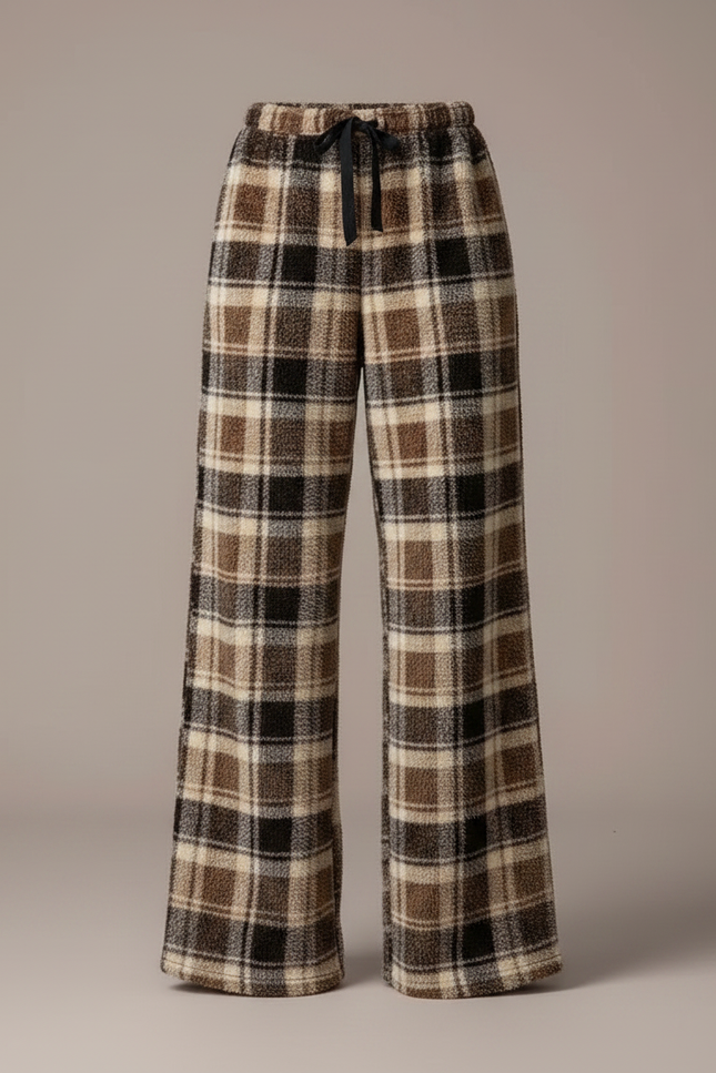Pantalon Velours Carreaux Marron Ample Doux Femme - Molleton - vue 3