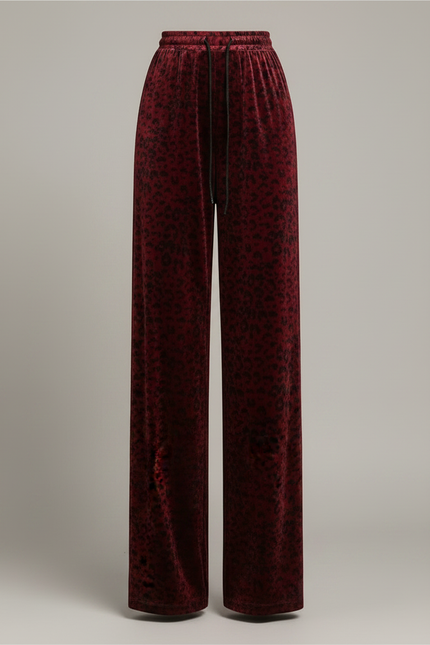 Pantalon Velours Léopard Rouge Ample Taille Haute Femme - Bordeaux - vue 3