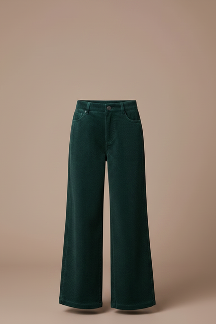 Pantalon Velours Vert Côtelé Large Droit Enfant - Cordé - vue 3