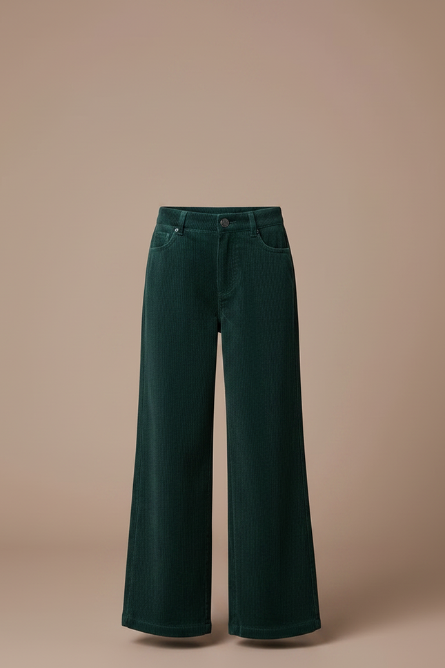 Pantalon Velours Vert Côtelé Large Droit Enfant - Cordé - vue 3