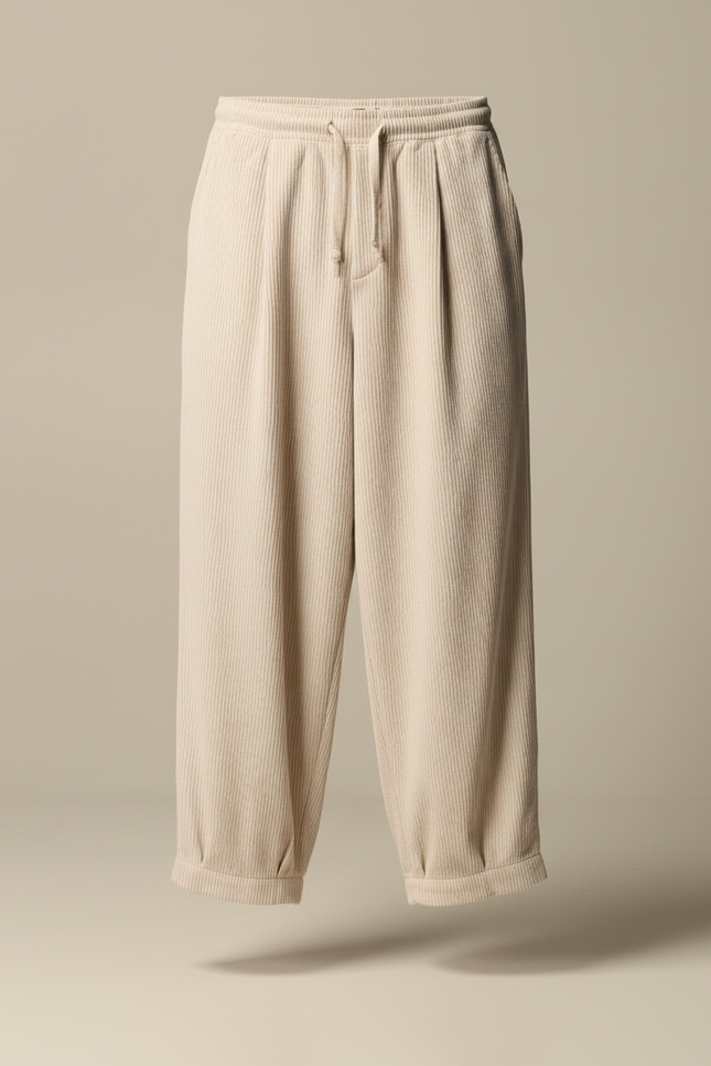 Pantalon Velours Côtelé Ample Beige Décontracté Homme Cordon - Cordé - vue 3