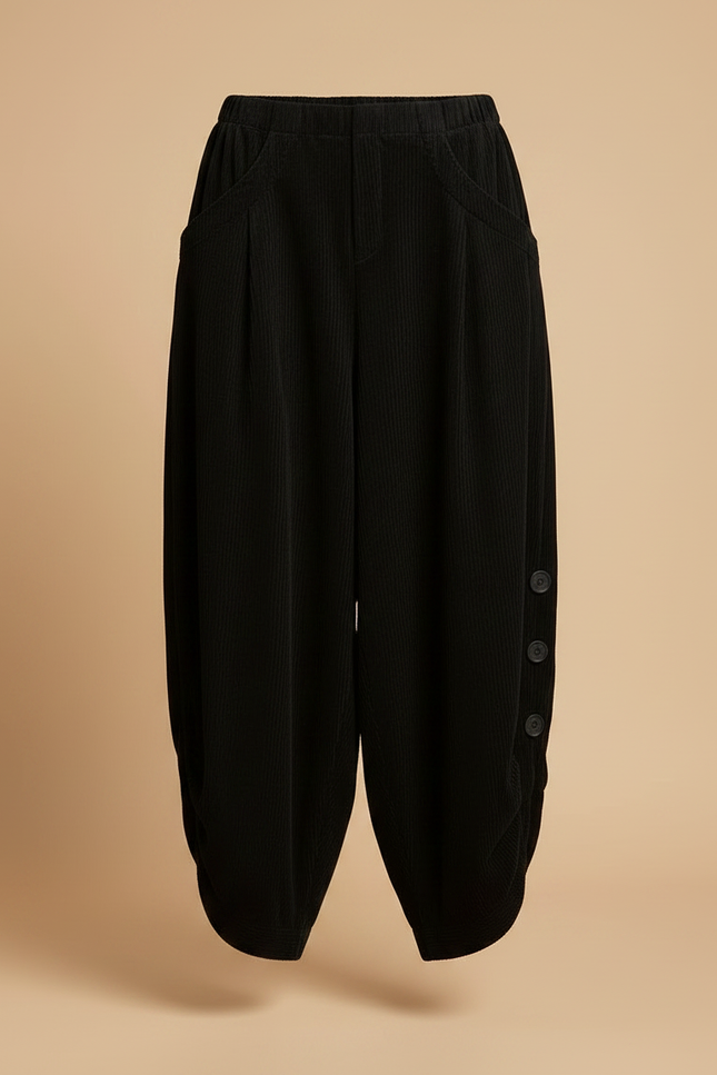 Pantalon Velours Côtelé Noir Ample Harem Boutons - Cordé - vue 3