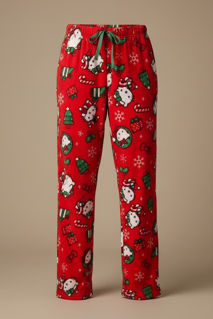 Pantalon Velours Rouge Ample Motif Noël Hello Kitty - vue 3