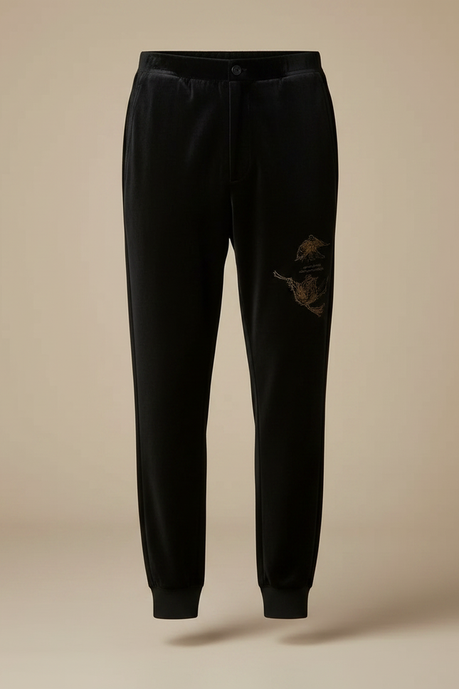 Pantalon Velours Noir Imprimé Dragon Homme Décontracté - vue 3