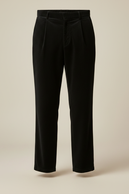 Pantalon Velours Noir Coupe Droite Décontracté Homme Moderne - Cordé - vue 3