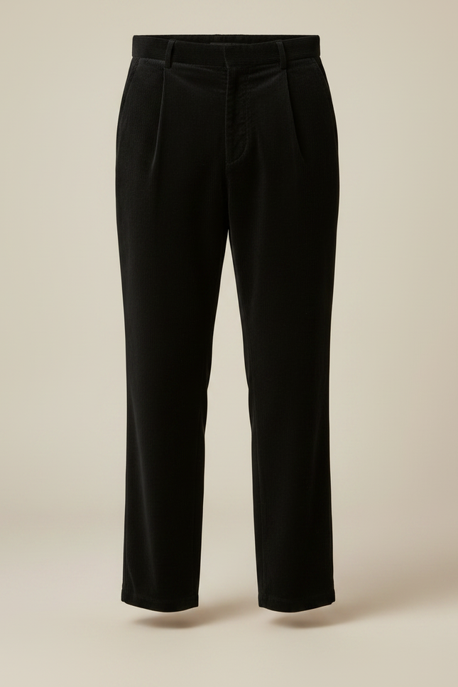 Pantalon Velours Noir Coupe Droite Décontracté Homme Moderne - Cordé - vue 3