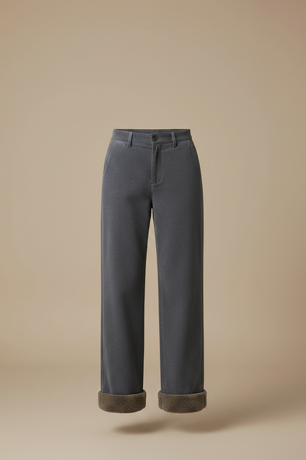 Pantalon Velours Gris Côtelé Ample Doublé Polaire Femme - Cordé - vue 3