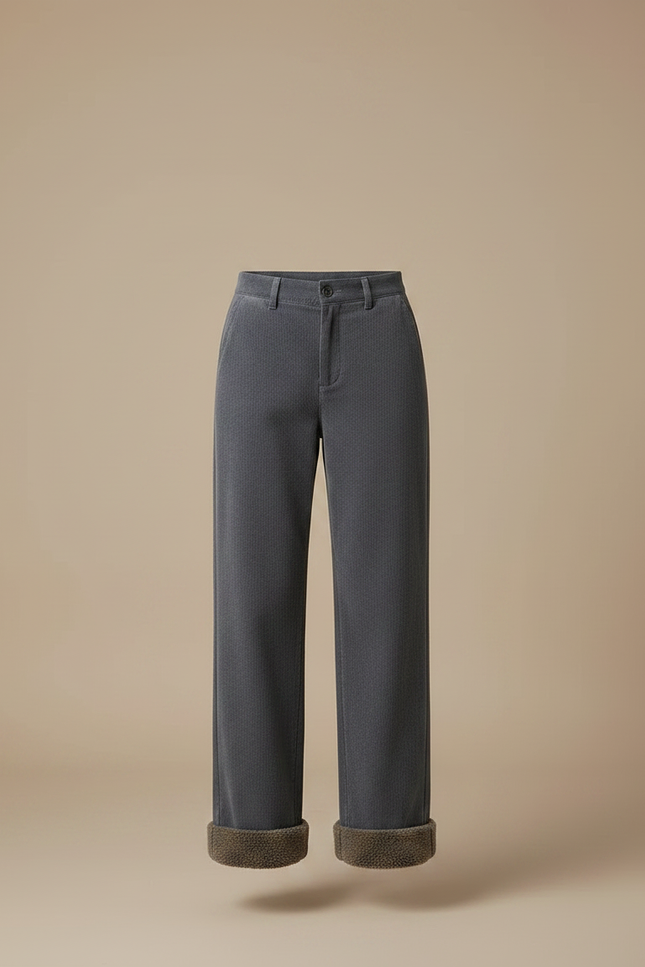 Pantalon Velours Gris Côtelé Ample Doublé Polaire Femme - Cordé - vue 3