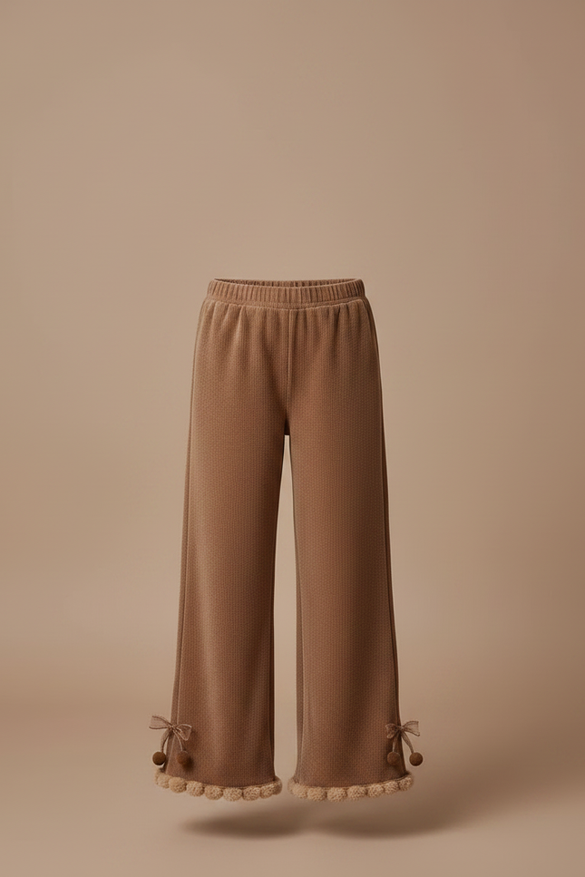 Pantalon Velours Marron Évasé Pompons Fille - vue 3