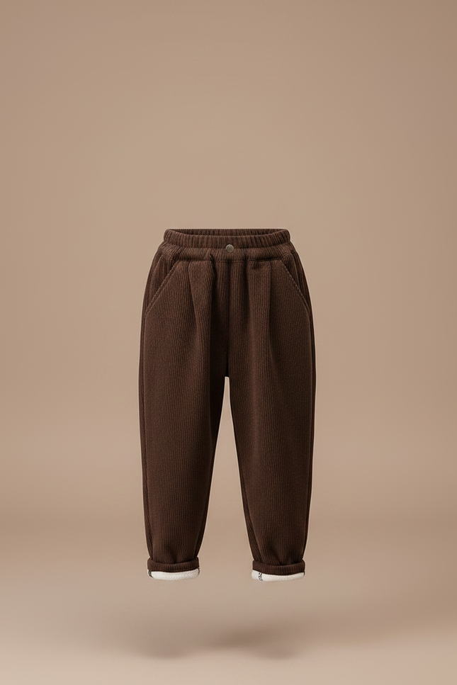 Pantalon Velours Marron Côtelé Ample Enfant Doublé - Cordé - vue 3