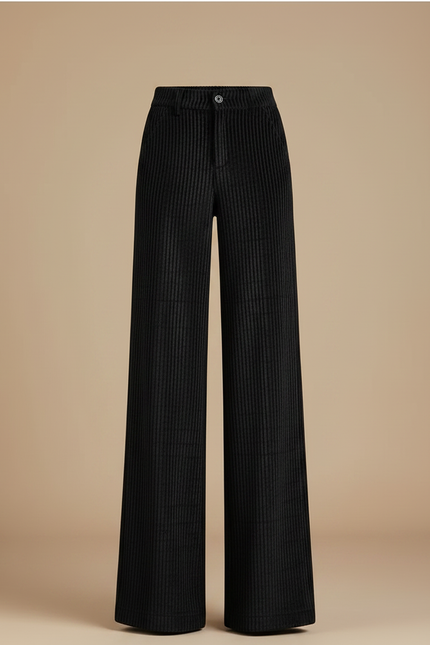 Pantalon Velours Wide Leg Femme - Noir Cordé - vue 3