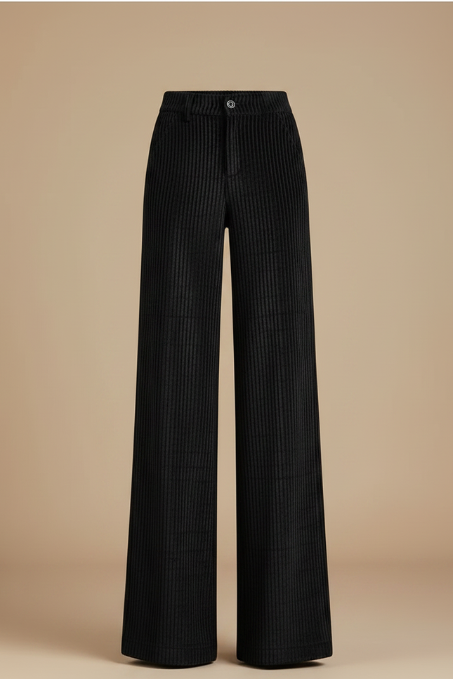 Pantalon Velours Wide Leg Femme - Noir Cordé - vue 3