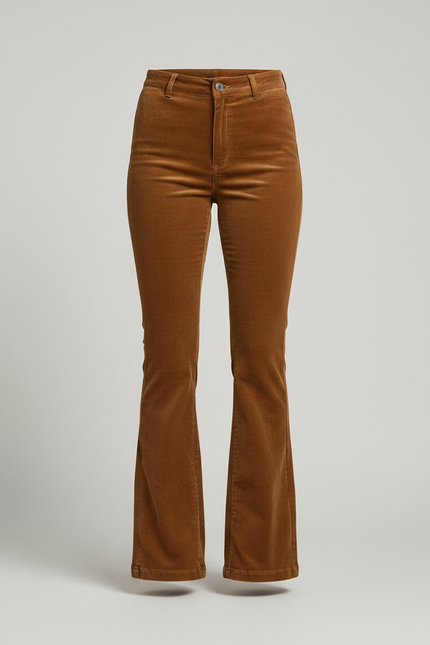 Pantalon Velours Côtelé Évasé Marron Élégant Femme - Cordé - vue 3