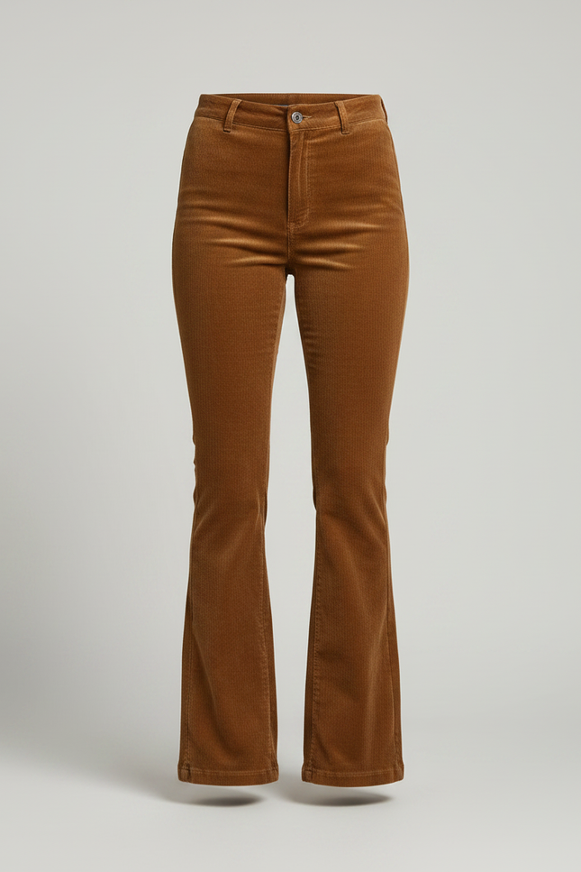 Pantalon Velours Côtelé Évasé Marron Élégant Femme - Cordé - vue 3