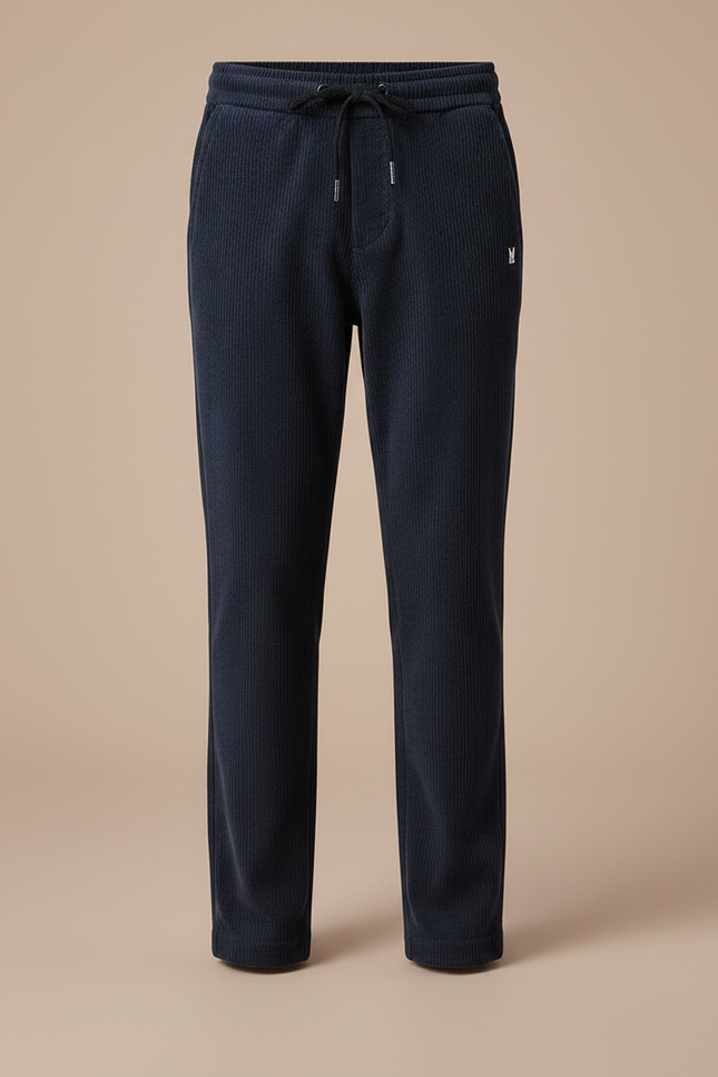 Pantalon Velours Côtelé Bleu Marine Droit Garçon Décontracté - Cordé - vue 3
