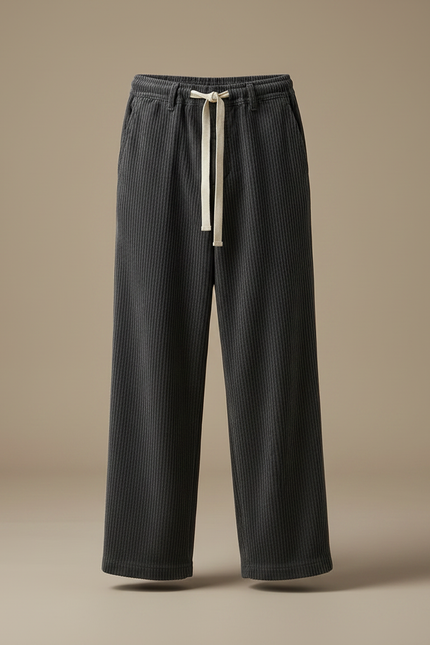 Pantalon Velours Cotelé Large Homme - Gris Cordé - vue 3