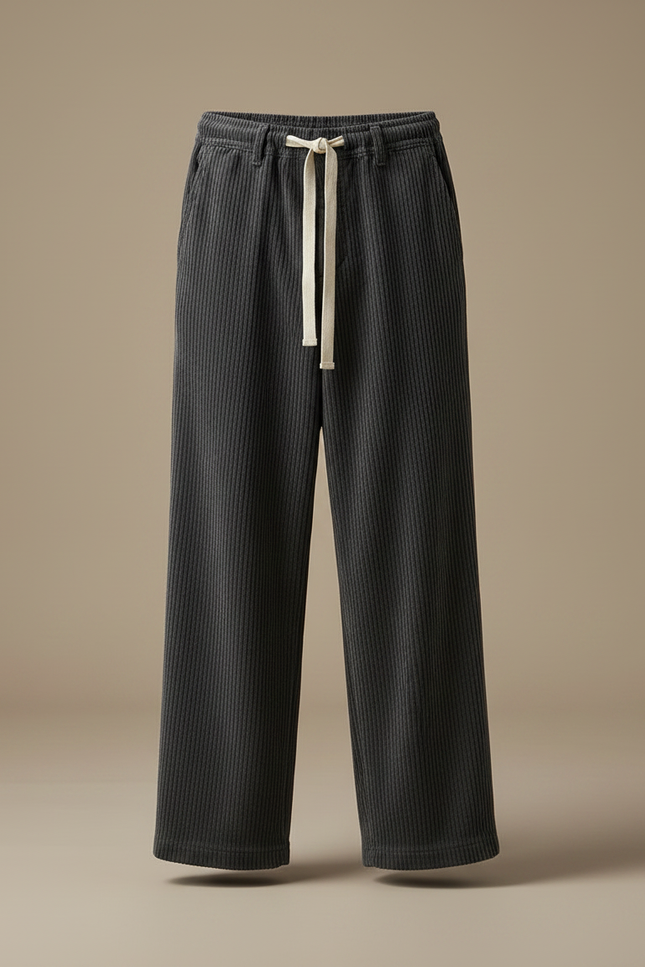 Pantalon Velours Cotelé Large Homme - Gris Cordé - vue 3