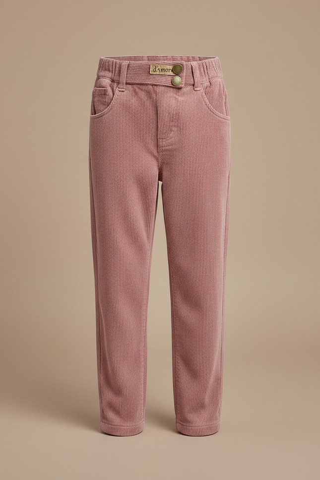 Pantalon Velours Côtelé Rose Ample Enfant Doublé - Cordé - vue 3