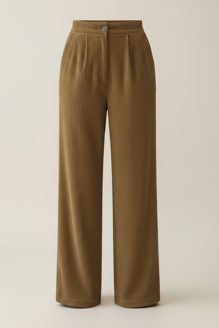 Pantalon Velours Côtelé Marron Ample Décontracté Taille Haute - Cordé - vue 3