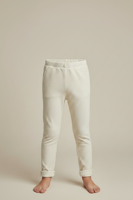 Pantalon Velours Côtelé Écru Élastique Enfant - Beige Cordé - vue 3