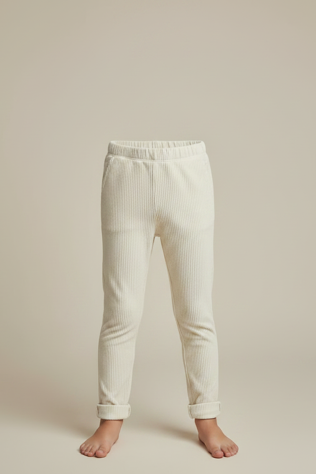 Pantalon Velours Côtelé Écru Élastique Enfant - Beige Cordé - vue 3