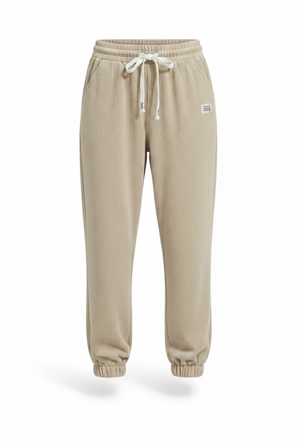 Pantalon Velours Côtelé Beige Ample Décontracté Cordon - Cordé - vue 3