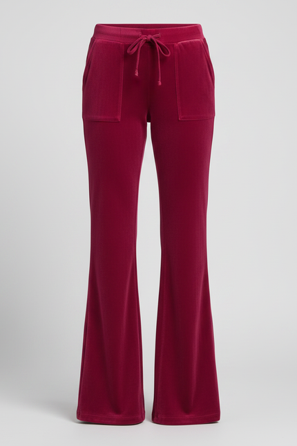 Pantalon Velours Fuschia Évasé Cordon Chic Femme - Rose - vue 3
