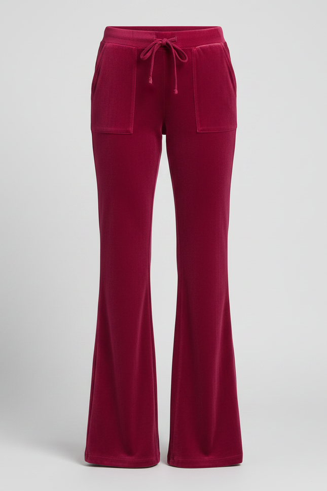 Pantalon Velours Fuschia Évasé Cordon Chic Femme - Rose - vue 3