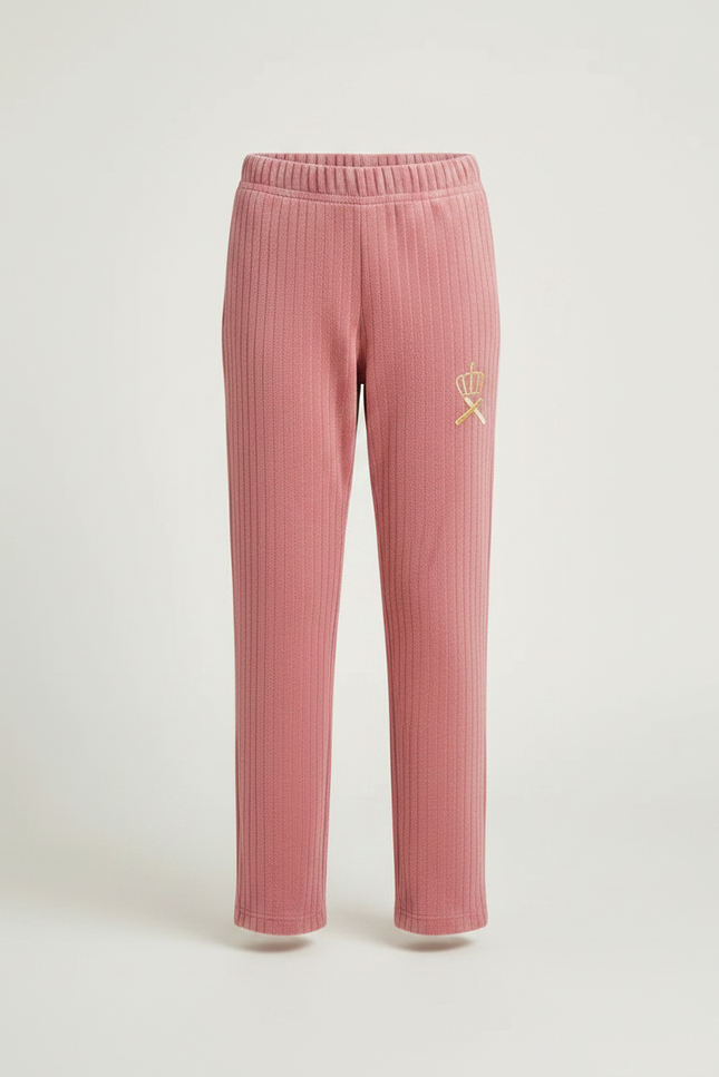 Pantalon Velours Rose Côtelé Brodé Couronne Fille - Cordé - vue 3
