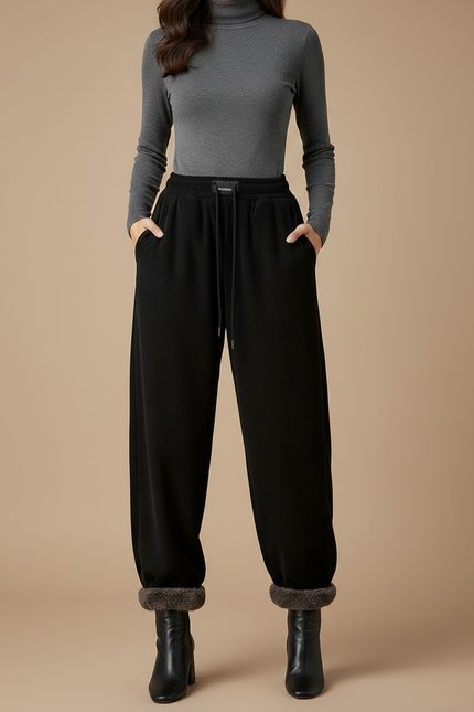 Pantalon Velours Noir Ample Côtelé Doublé Chaud - Cordé - vue 3