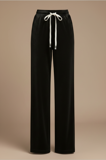 Pantalon Velours Noir Ample Taille Haute Droit Femme - vue 3