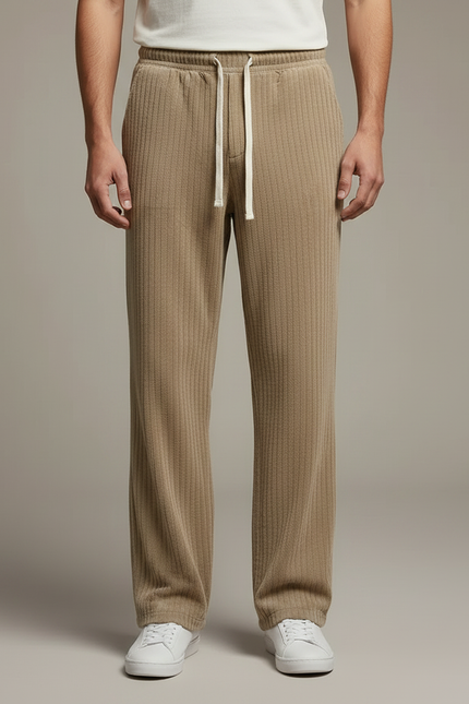 Pantalon Velours Côtelé Homme Droit Décontracté Beige - Cordé - vue 3