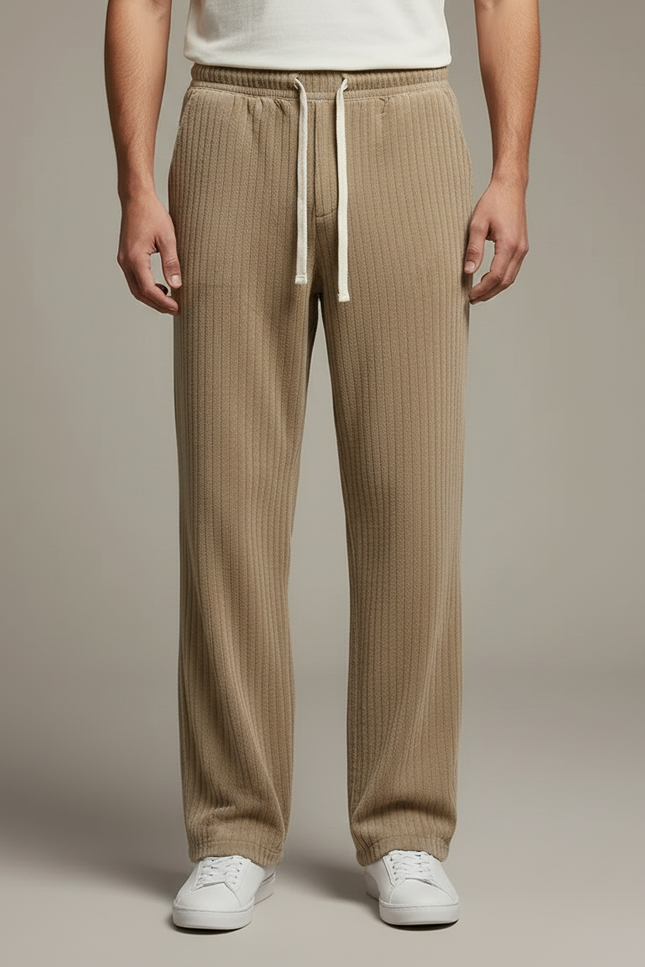 Pantalon Velours Côtelé Homme Droit Décontracté Beige - Cordé - vue 3