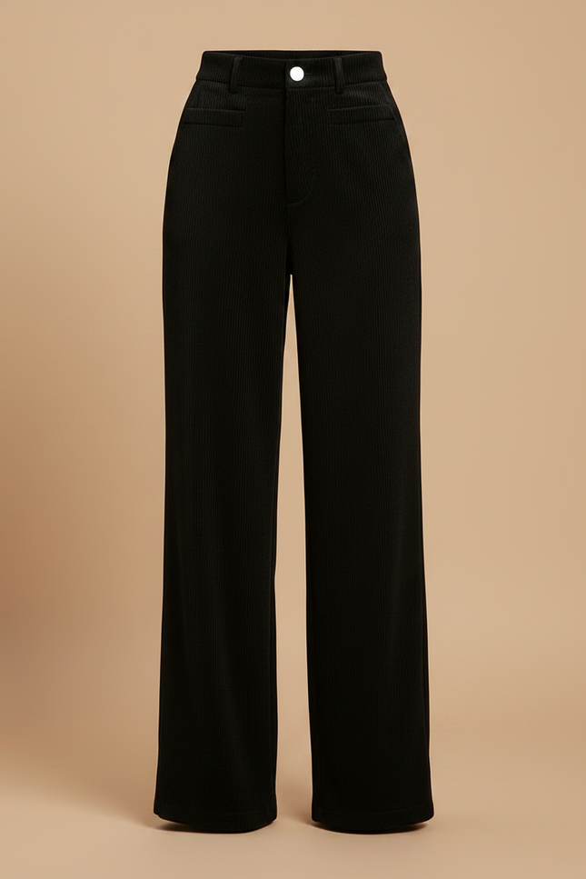 Pantalon Velours Noir Côtelé Ample Taille Haute Décontracté - vue 3