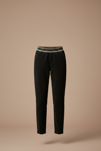 Pantalon Velours Noir Côtelé Taille Élastique Femme - Cordé - vue 3