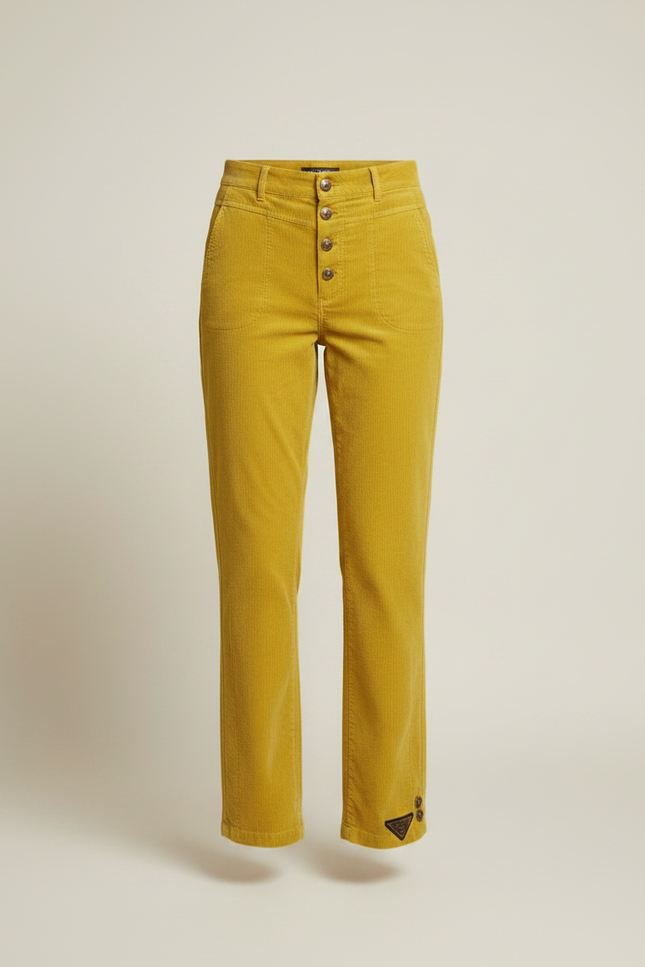 Pantalon Velours Moutarde Femme - Jaune Cordé - vue 3