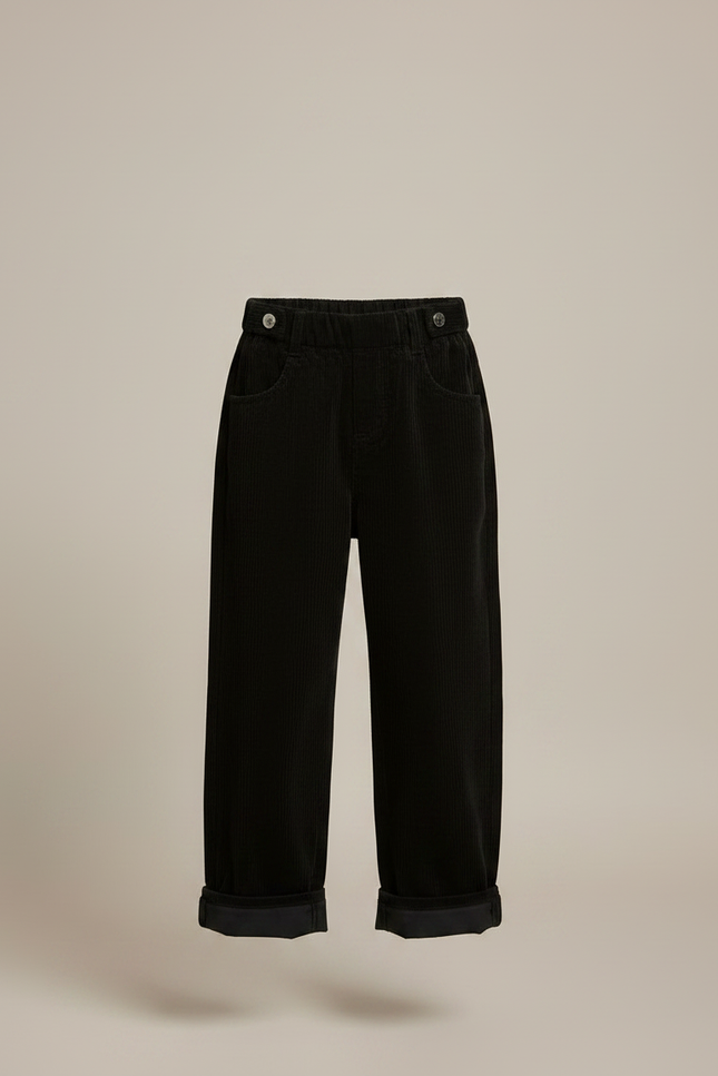 Pantalon Velours Fille Noir Large Côtelé Épais - Cordé - vue 3