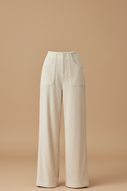 Pantalon Velours Beige Ample Décontracté Évasé Chic - vue 3